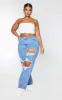PRETTYLITTLETHING Plus Mid Blue Ripped Straight Leg Jeans sold by Pretty Little Thing
