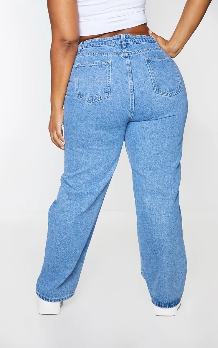 PRETTYLITTLETHING Plus Mid Blue Ripped Straight Leg Jeans sold by Pretty Little Thing product image thumbnail 3