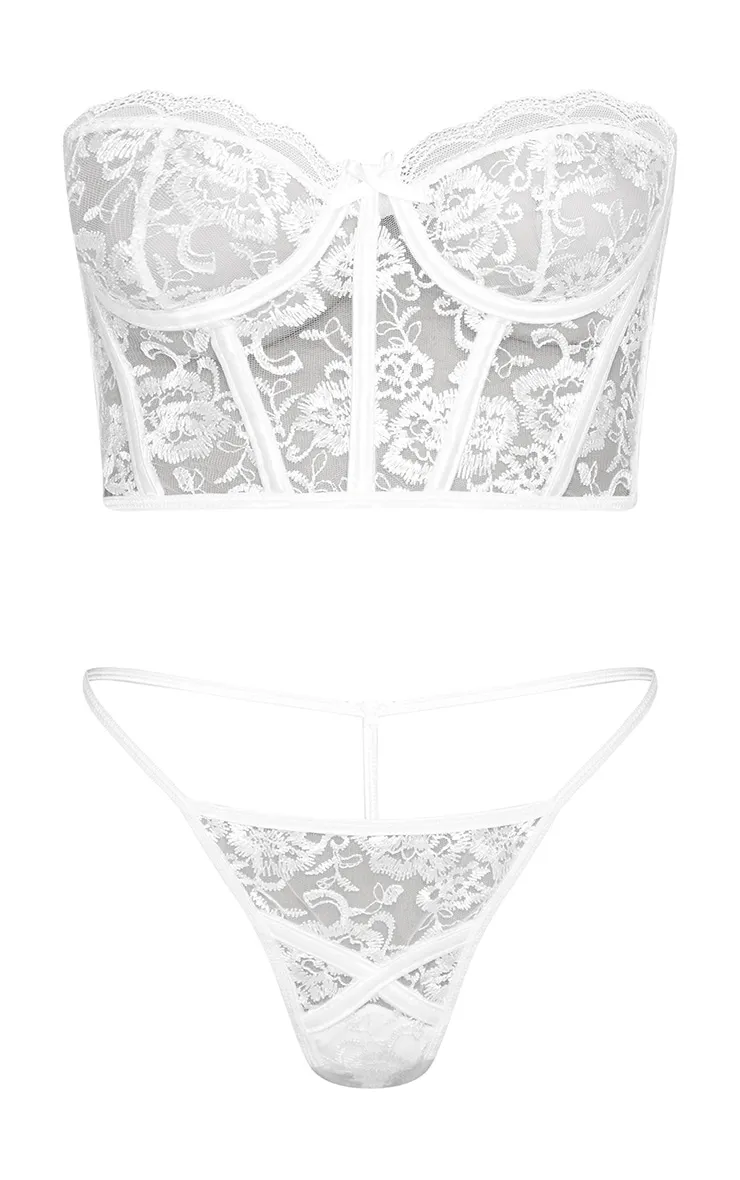 White Embroidered Lace Corset Underwired Lingerie Set sold by Pretty Little Thing product image thumbnail 5