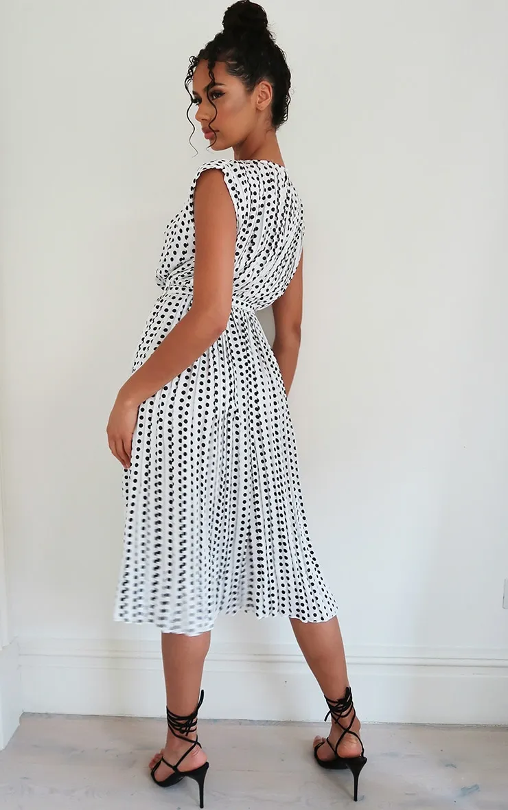 White Polka Dot Pleated Sleeveless Midi Dress sold by Pretty Little Thing product image thumbnail 2