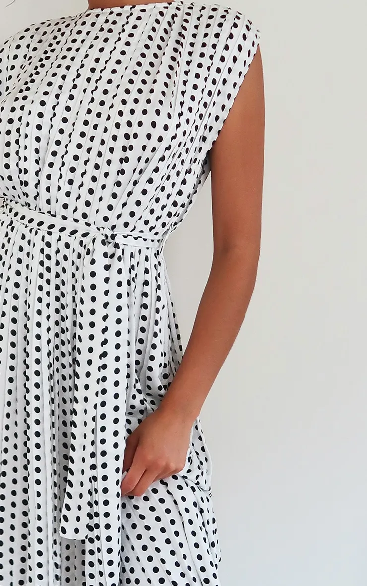 White Polka Dot Pleated Sleeveless Midi Dress sold by Pretty Little Thing product image thumbnail 4