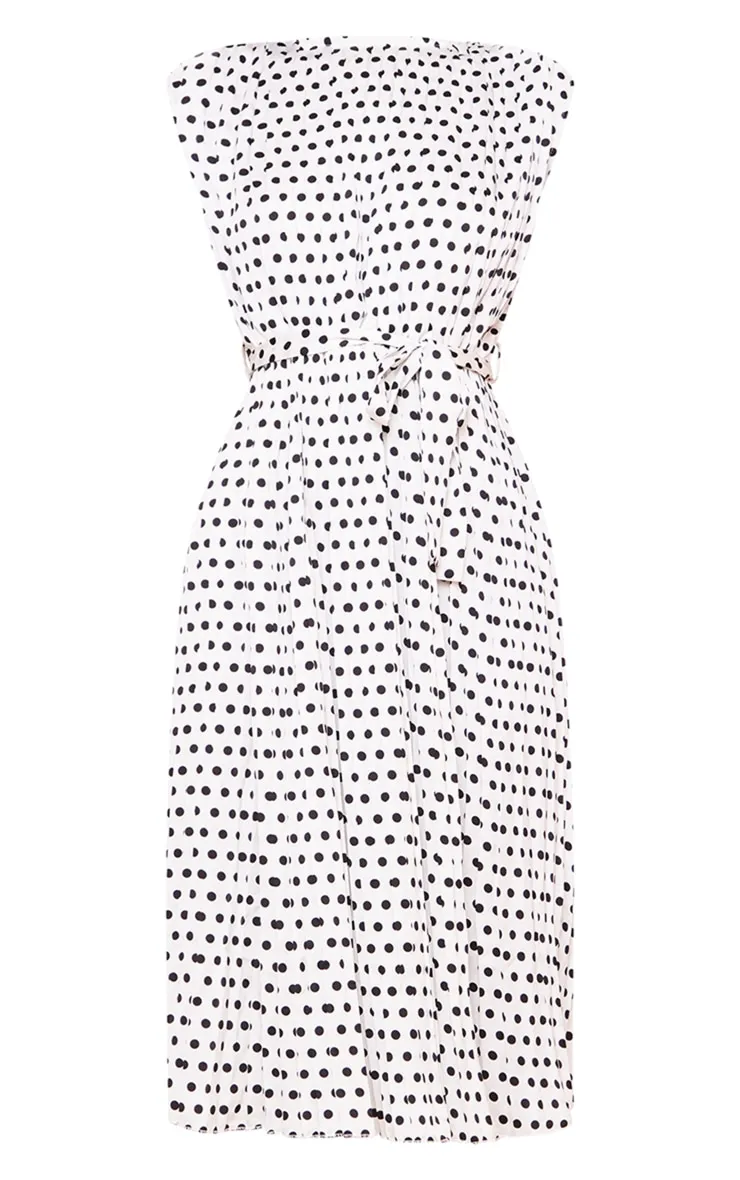 White Polka Dot Pleated Sleeveless Midi Dress sold by Pretty Little Thing product image thumbnail 5