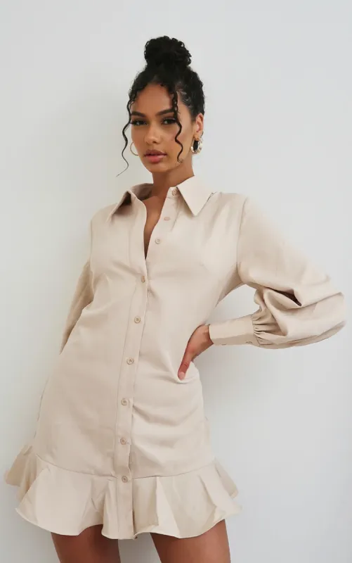 Stone Frill Hem Shirt Dress sold by Pretty Little Thing