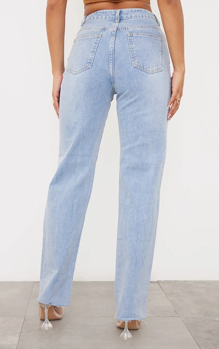 PRETTYLITTLETHING Light Blue Wash Ripped Long Leg Straight Jeans sold by Pretty Little Thing product image thumbnail 3