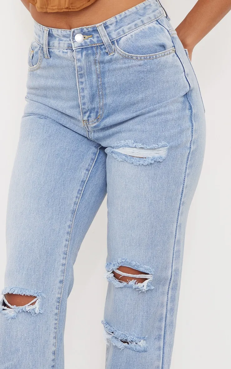 PRETTYLITTLETHING Light Blue Wash Ripped Long Leg Straight Jeans sold by Pretty Little Thing product image thumbnail 4