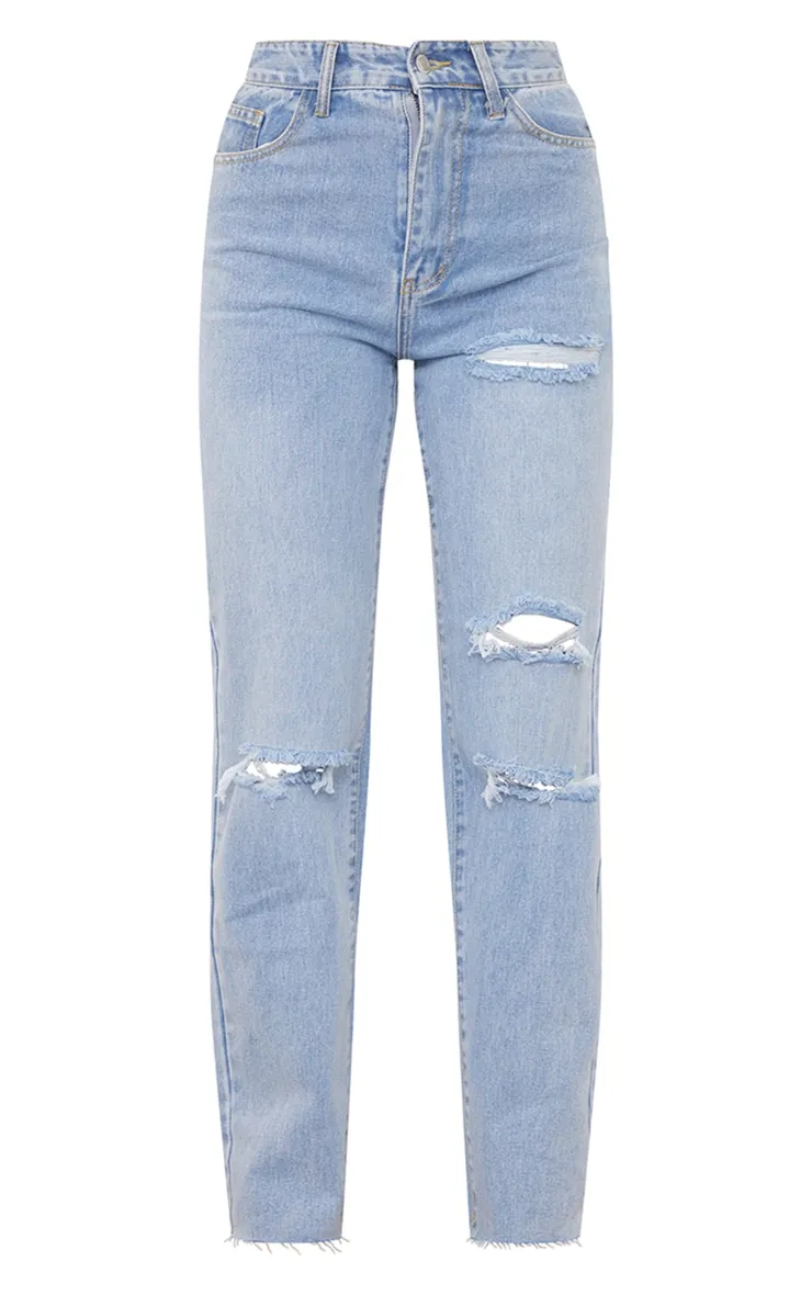 PRETTYLITTLETHING Light Blue Wash Ripped Long Leg Straight Jeans sold by Pretty Little Thing product image thumbnail 5