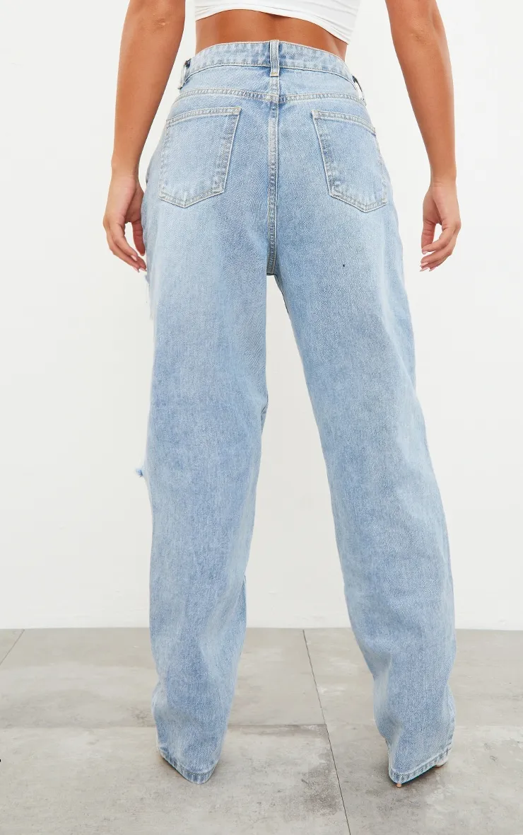 PRETTYLITTLETHING Light Blue Wash Open Knee Boyfriend Jeans sold by Pretty Little Thing product image thumbnail 3