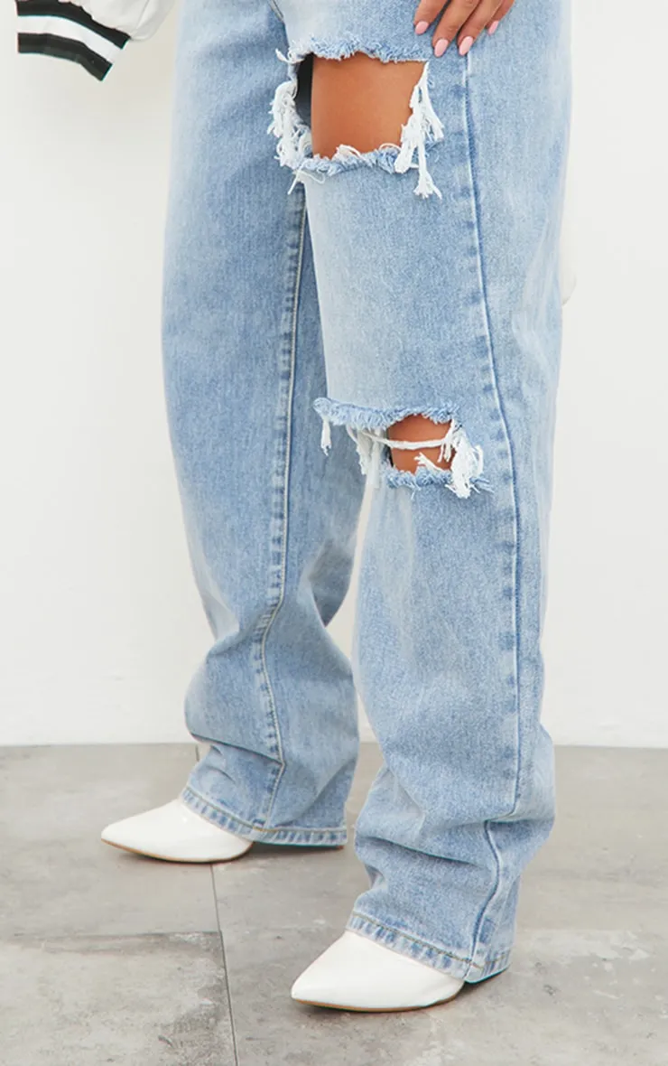 PRETTYLITTLETHING Light Blue Wash Open Knee Boyfriend Jeans sold by Pretty Little Thing product image thumbnail 4