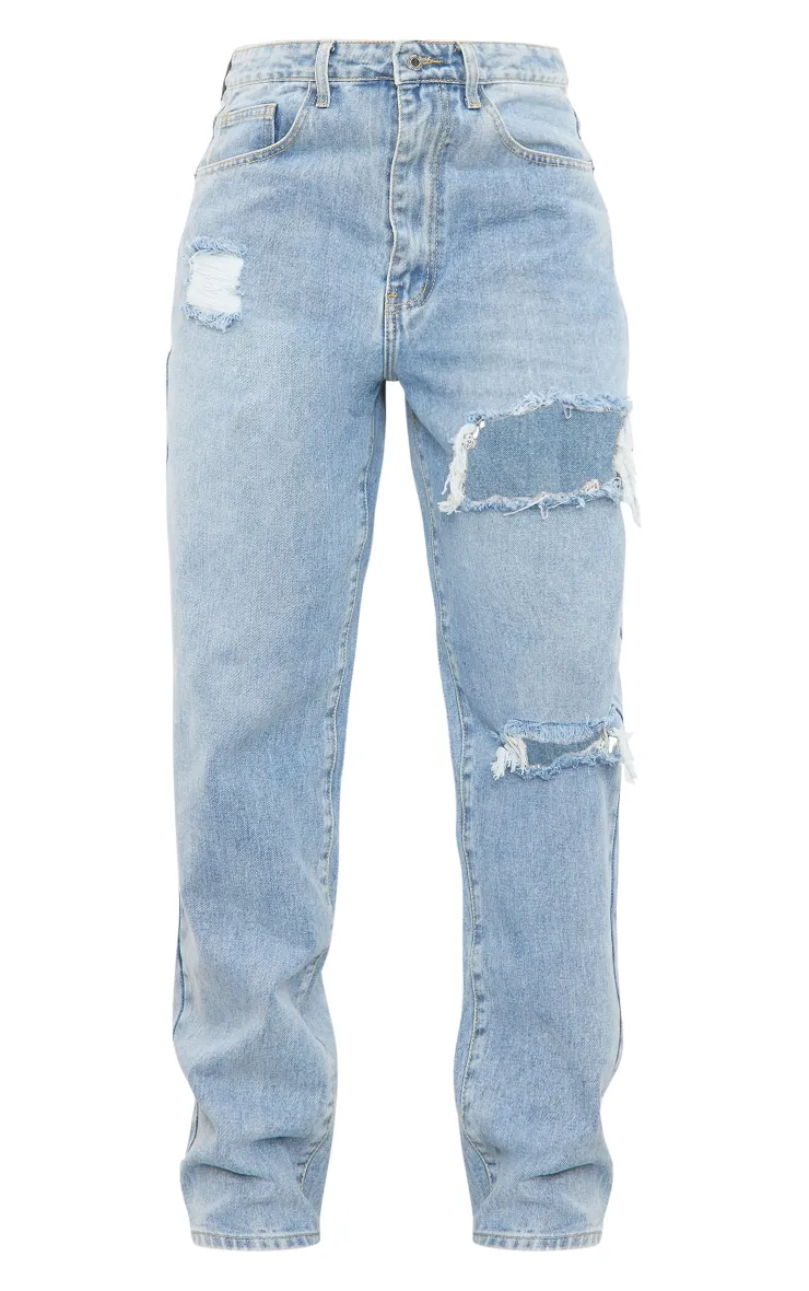PRETTYLITTLETHING Light Blue Wash Open Knee Boyfriend Jeans sold by Pretty Little Thing product image thumbnail 5