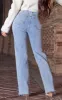 PRETTYLITTLETHING Petite Light Blue Wash Long Leg Straight Jeans sold by Pretty Little Thing