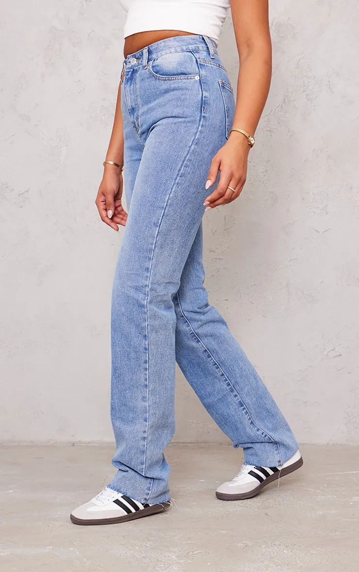 PRETTYLITTLETHING Tall Mid Blue Wash High Waist Long Leg Straight Jeans sold by Pretty Little Thing product image thumbnail 2