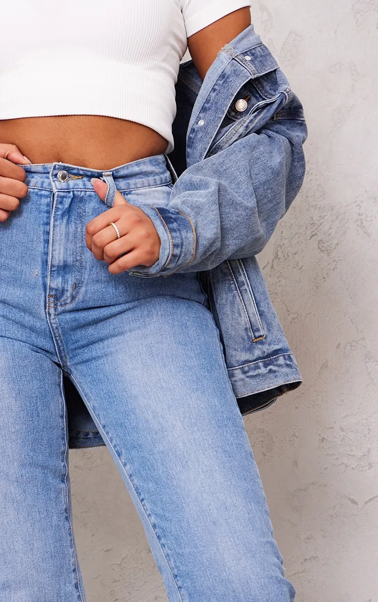 PRETTYLITTLETHING Tall Mid Blue Wash High Waist Long Leg Straight Jeans sold by Pretty Little Thing product image thumbnail 4