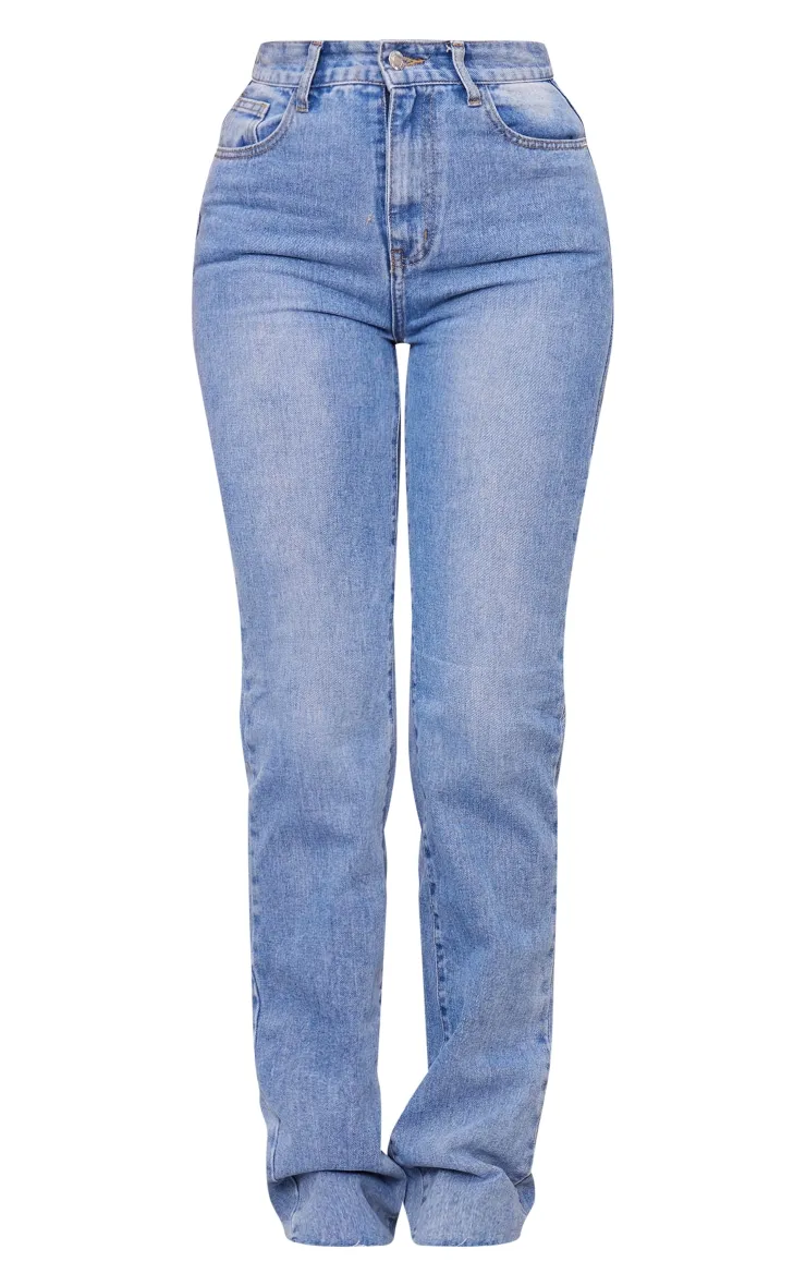 PRETTYLITTLETHING Tall Mid Blue Wash High Waist Long Leg Straight Jeans sold by Pretty Little Thing product image thumbnail 5