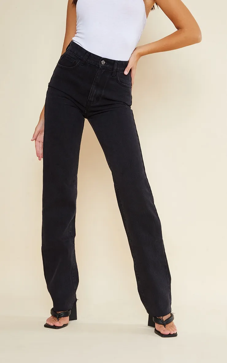 PRETTYLITTLETHING Tall Washed Black High Waist Long Leg Straight Jeans sold by Pretty Little Thing product image thumbnail 2