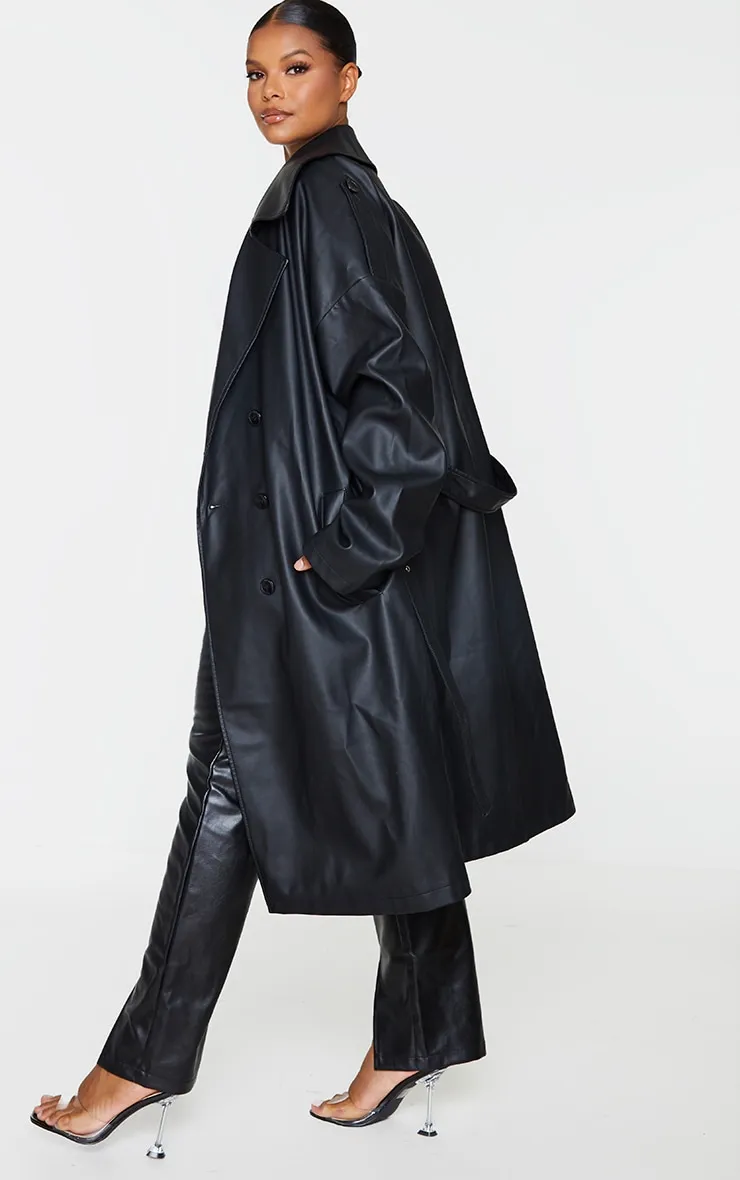 Plus Black Faux Leather Drop Arm Midi Trench sold by Pretty Little Thing product image thumbnail 2