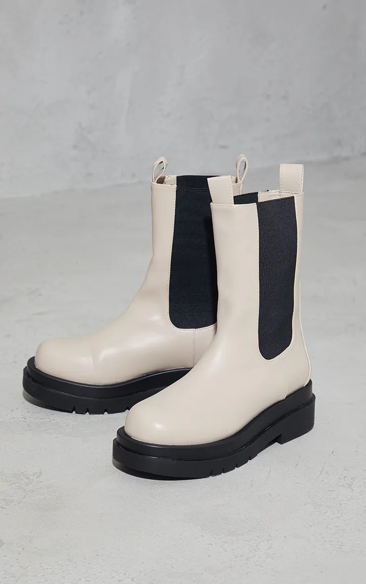 Cream Calf High Chunky Chelsea Boot sold by Pretty Little Thing product image thumbnail 4