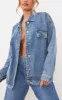 PRETTYLITTLETHING Mid Blue Wash Oversized Boyfriend Pocket Detail Denim Jacket sold by Pretty Little Thing