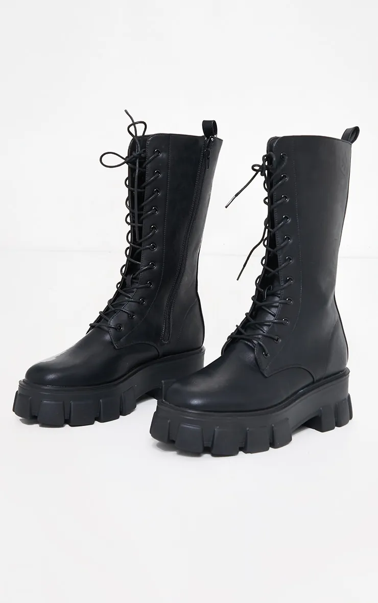 Black Extreme Chunky Sole Calf High Biker Boots sold by Pretty Little Thing product image thumbnail 3