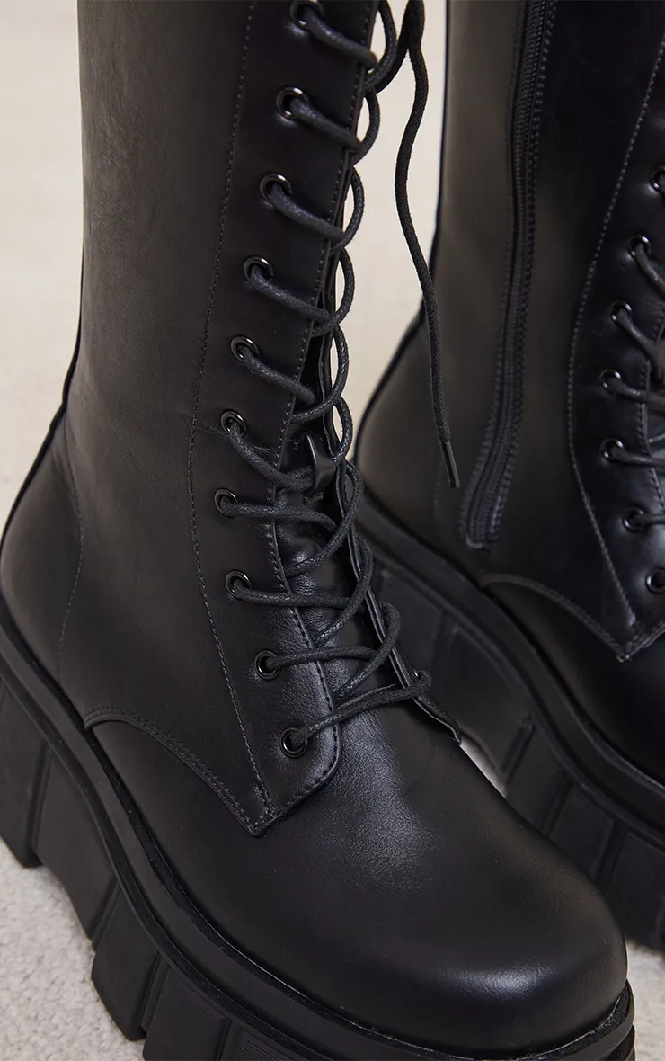 Black Extreme Flatform Sole Calf High Biker Boots sold by Pretty Little Thing product image thumbnail 4