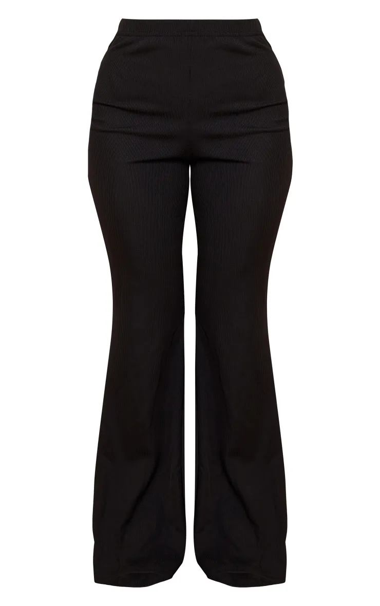 Petite Black Ribbed Flared Trousers sold by Pretty Little Thing product image thumbnail 5