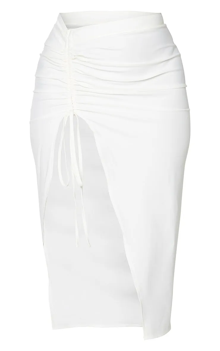 Cream Woven Ruched Detail Midi Skirt sold by Pretty Little Thing product image thumbnail 5