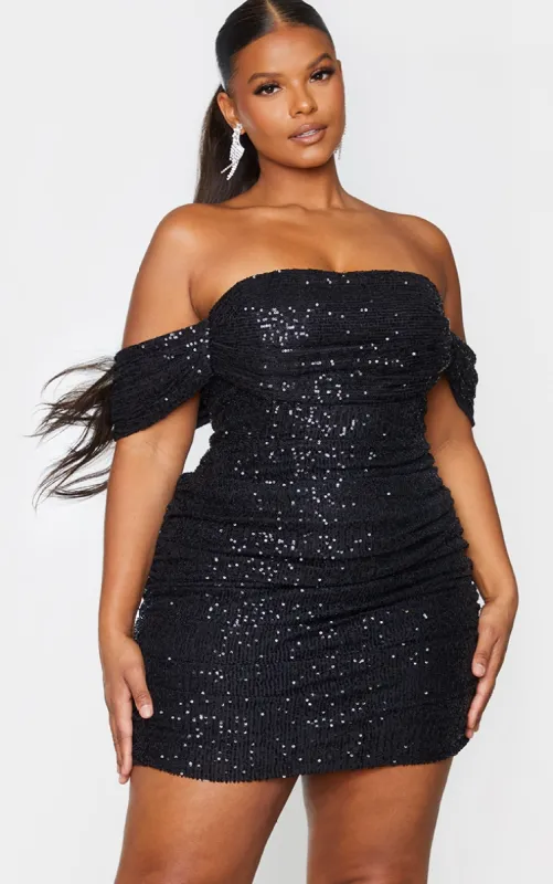 Plus Black Sequin Bardot Bodycon Dress sold by Pretty Little Thing