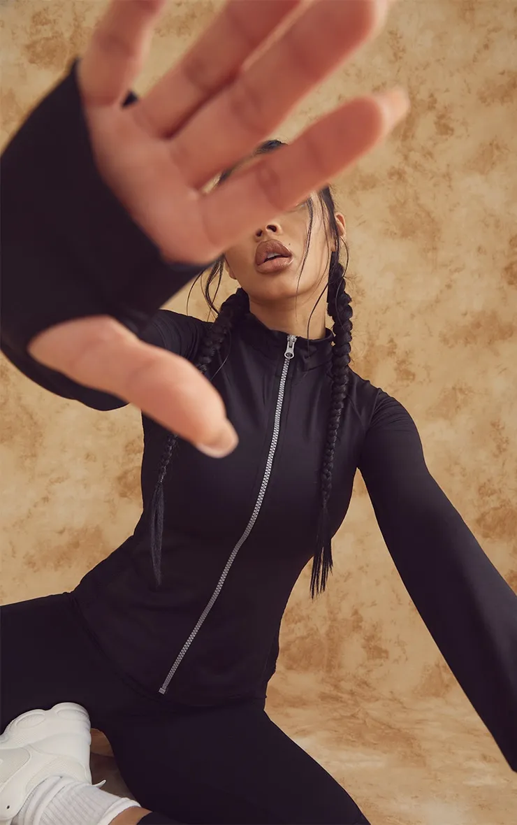 Black Mesh Panel Zip Up Sports Jacket sold by Pretty Little Thing product image thumbnail 4