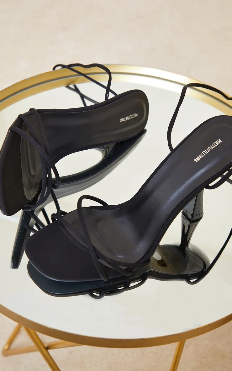 Black Lycra Cross Over Lace Up Cake Stand Mid Heels sold by Pretty Little Thing product image thumbnail 3