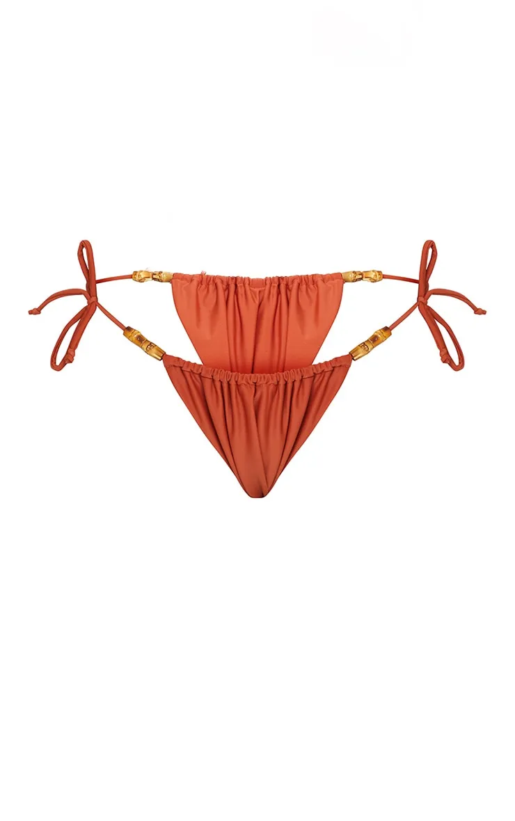 Brown Wooden Bead Ruched Tie Side Bikini Bottoms sold by Pretty Little Thing product image thumbnail 5