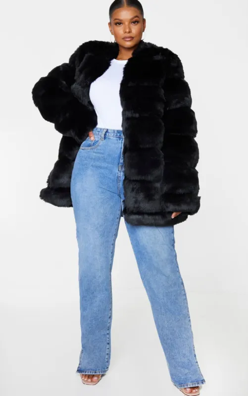 Plus Black Faux Fur Bubble Coat sold by Pretty Little Thing