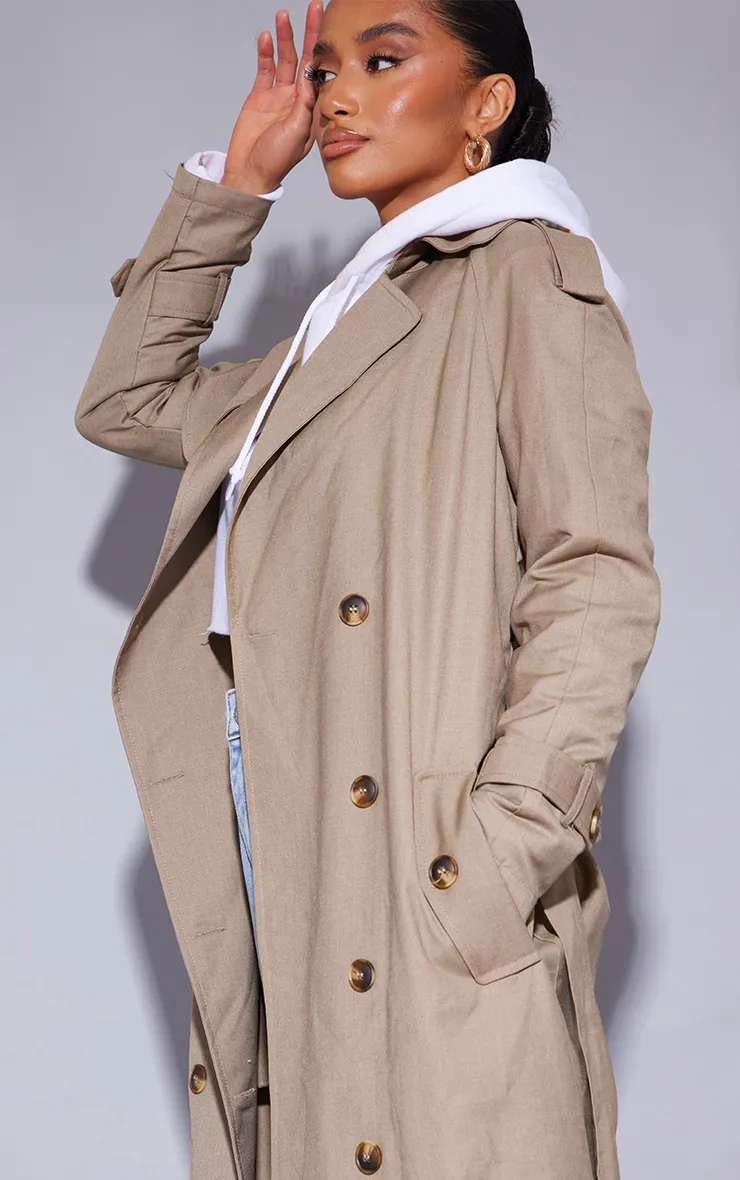 Petite Stone Woven Oversized Trench Coat sold by Pretty Little Thing product image thumbnail 4