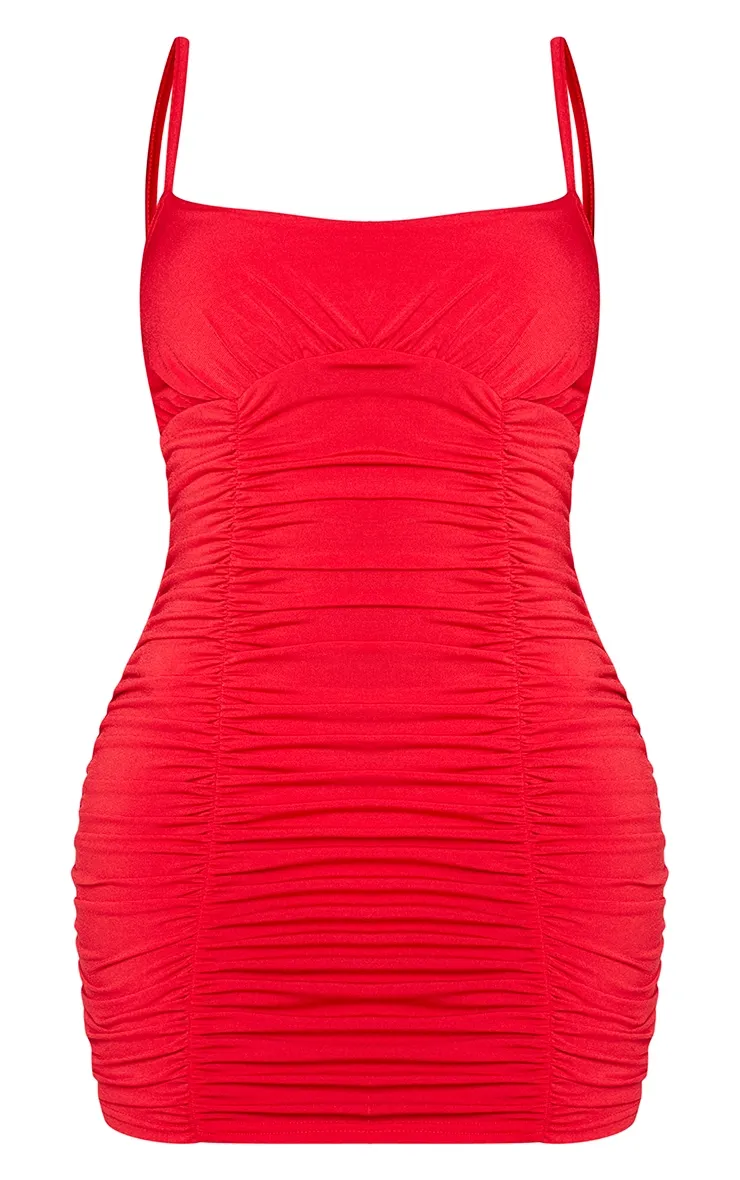 Shape Red Slinky Extreme Ruched Bodycon Dress sold by Pretty Little Thing product image thumbnail 5