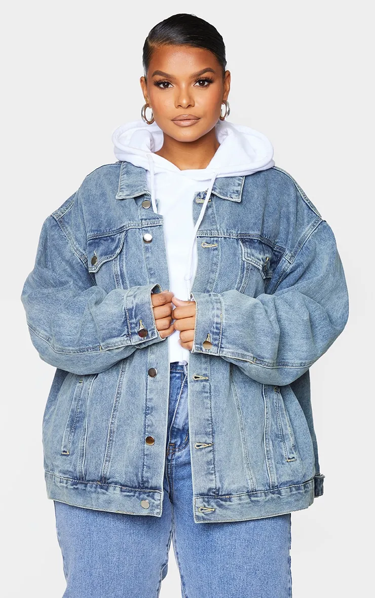 PRETTYLITTLETHING Plus Vintage Wash Oversized Boyfriend Denim Jacket sold by Pretty Little Thing