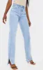 Tall Light Blue Wash Ripped Split Hem Straight Leg Jeans sold by Pretty Little Thing