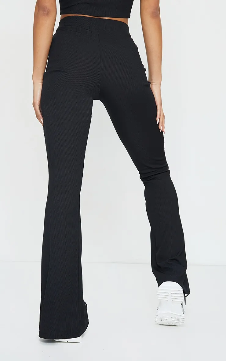Black Rib Split Hem Flared Trousers sold by Pretty Little Thing product image thumbnail 3