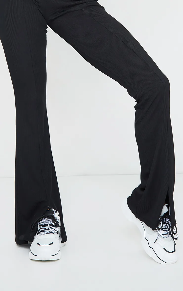 Black Rib Split Hem Flared Trousers sold by Pretty Little Thing product image thumbnail 4