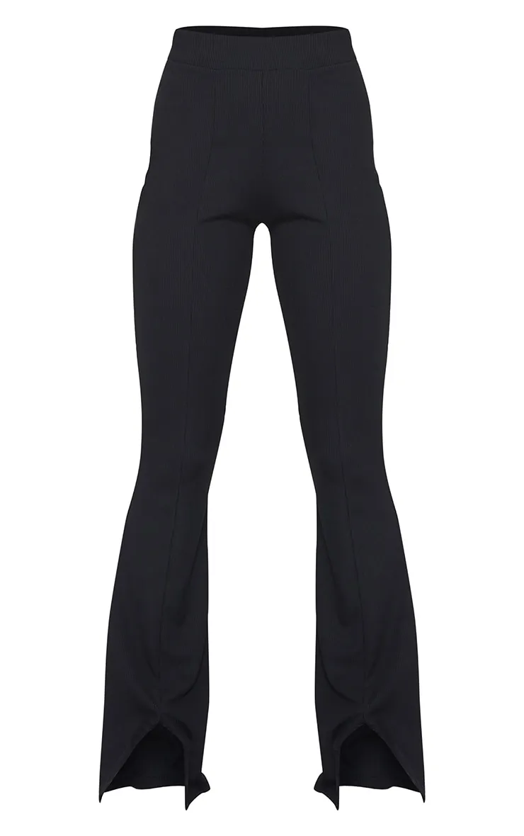 Black Rib Split Hem Flared Trousers sold by Pretty Little Thing product image thumbnail 5