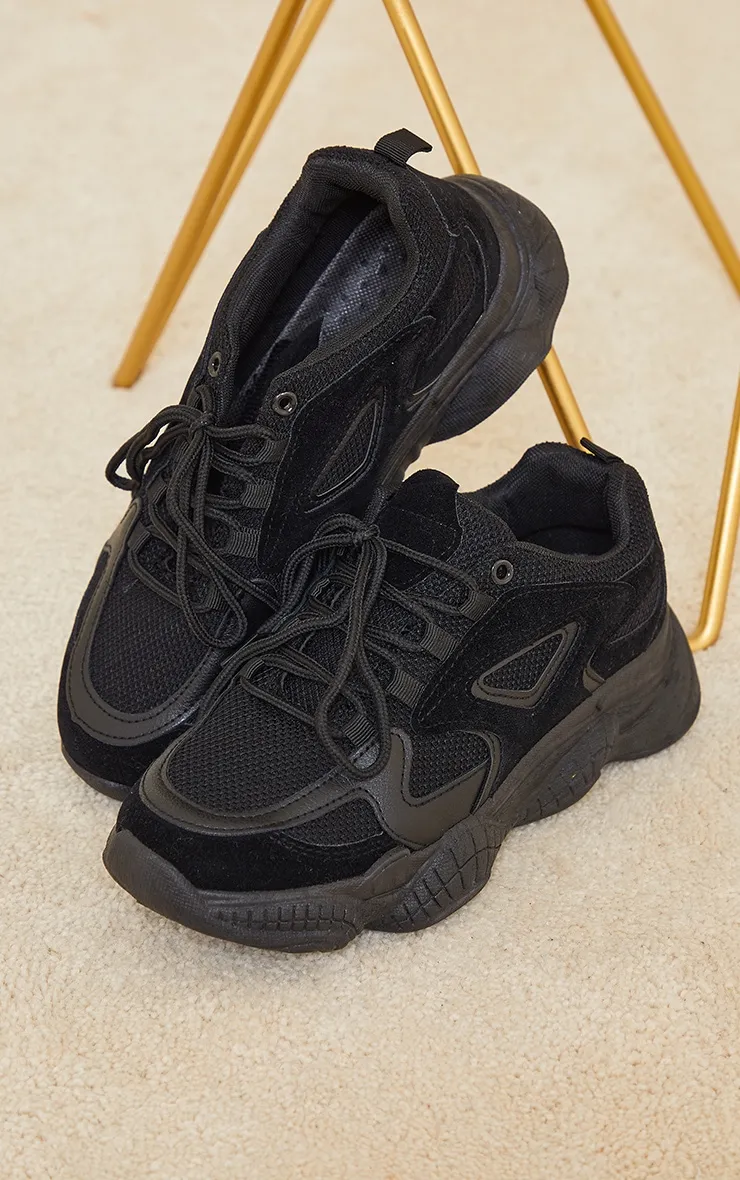 Black Wide Fit Chunky Bubble Sole Panelled Up Trainers sold by Pretty Little Thing product image thumbnail 3