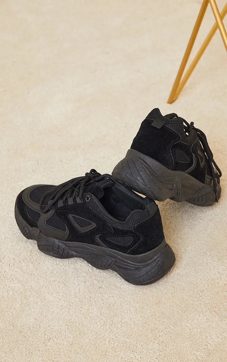 Black Wide Fit Chunky Bubble Sole Panelled Up Trainers sold by Pretty Little Thing product image thumbnail 4