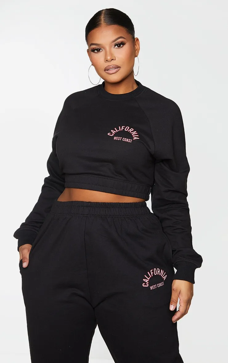 Plus Black California Cropped Sweatshirt sold by Pretty Little Thing