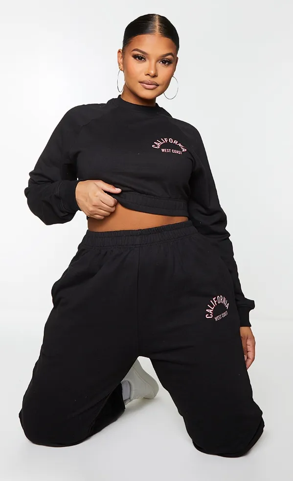 Plus Black California Cropped Sweatshirt sold by Pretty Little Thing product image thumbnail 3