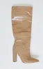 Nude Knee High Point Block Heel Boots sold by Pretty Little Thing