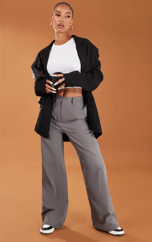 Charcoal Peach Skin Straight Leg Trousers made by Pretty Little Thing