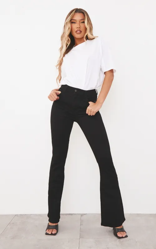 Black 5 Pocket Stretch Flared Jeans sold by Pretty Little Thing