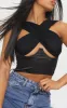 Black Satin Underbust Halterneck Chiffon Strap Corset sold by Pretty Little Thing