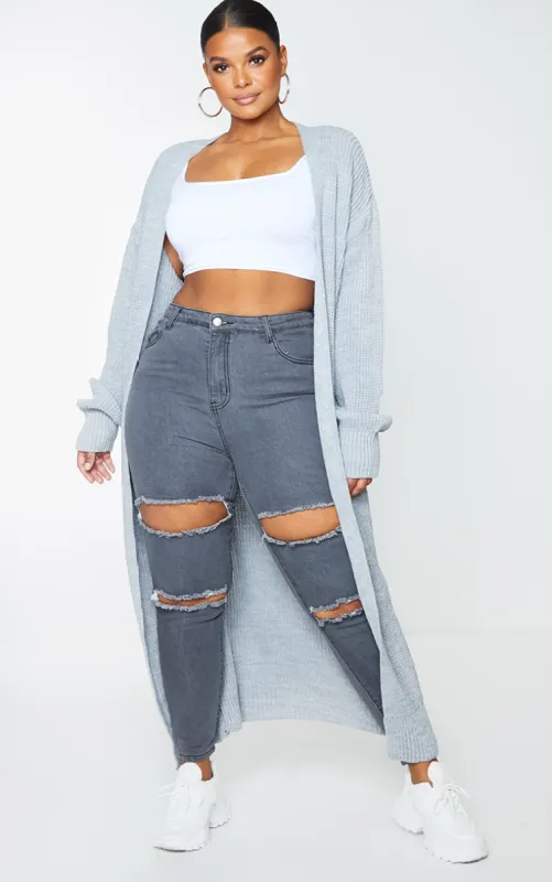 Plus Light Grey Maxi Knitted Cardigan sold by Pretty Little Thing