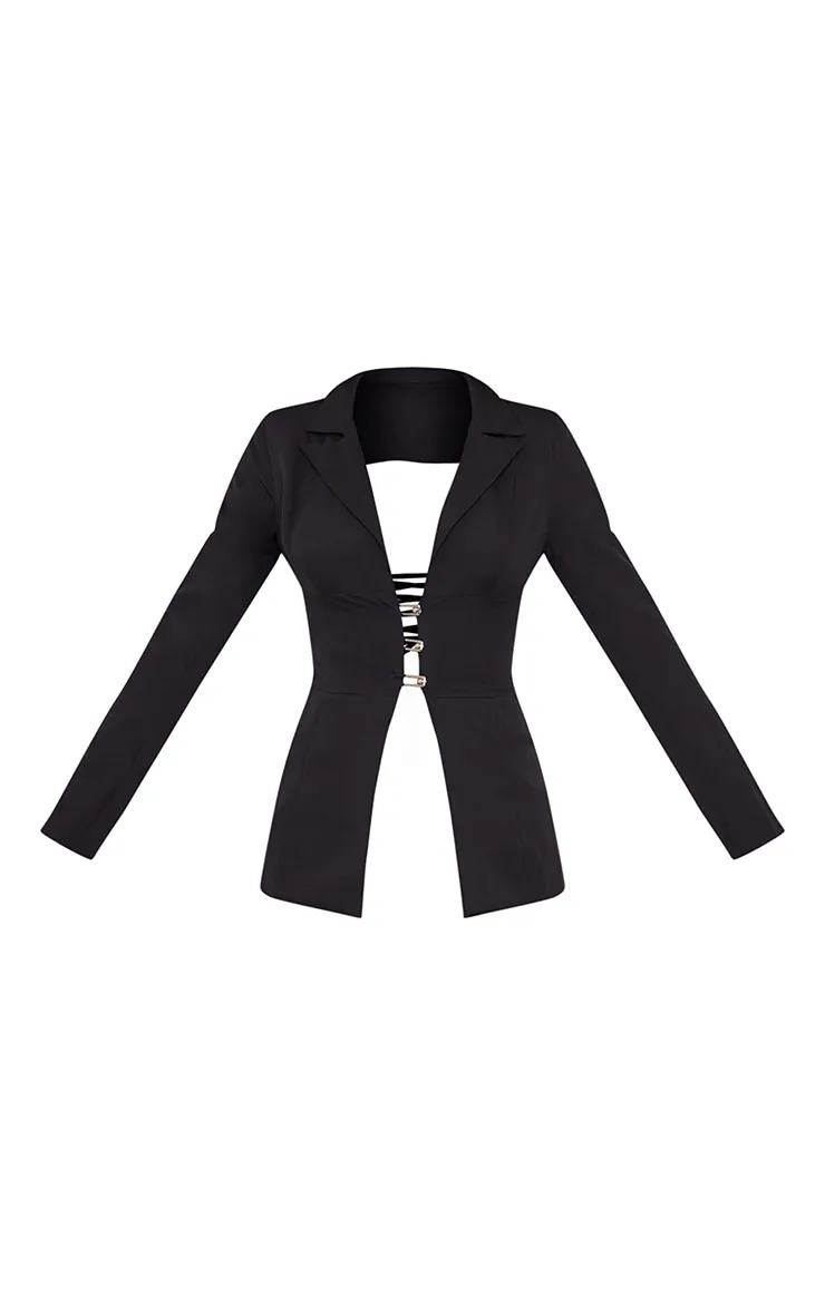 Black Fitted Lace Up Back Blazer sold by Pretty Little Thing product image thumbnail 5