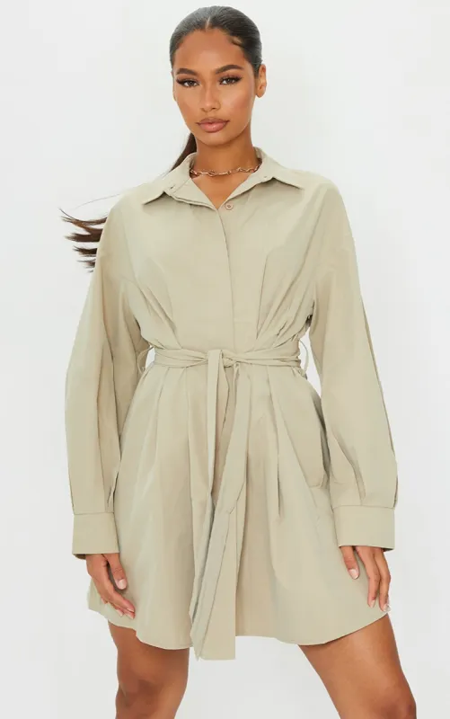 Stone Pleated Detail Button Down Shirt Dress sold by Pretty Little Thing