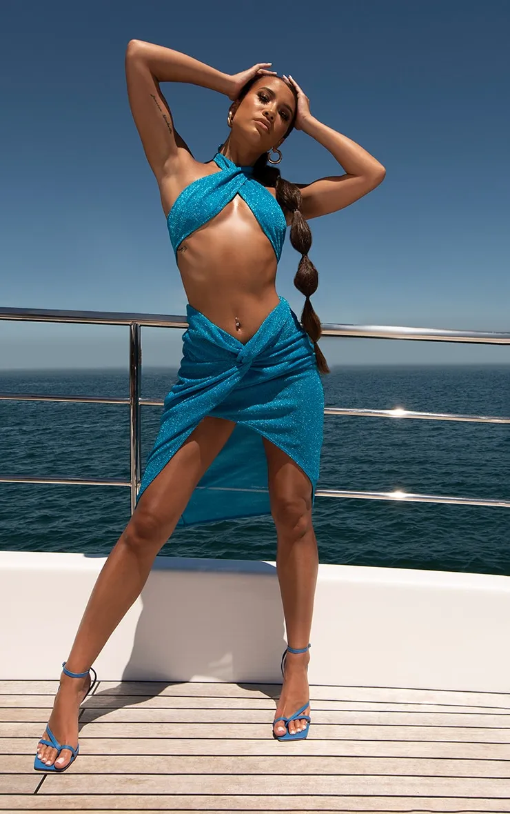 Blue Glitter Knot Front Beach Skirt sold by Pretty Little Thing product image thumbnail 3