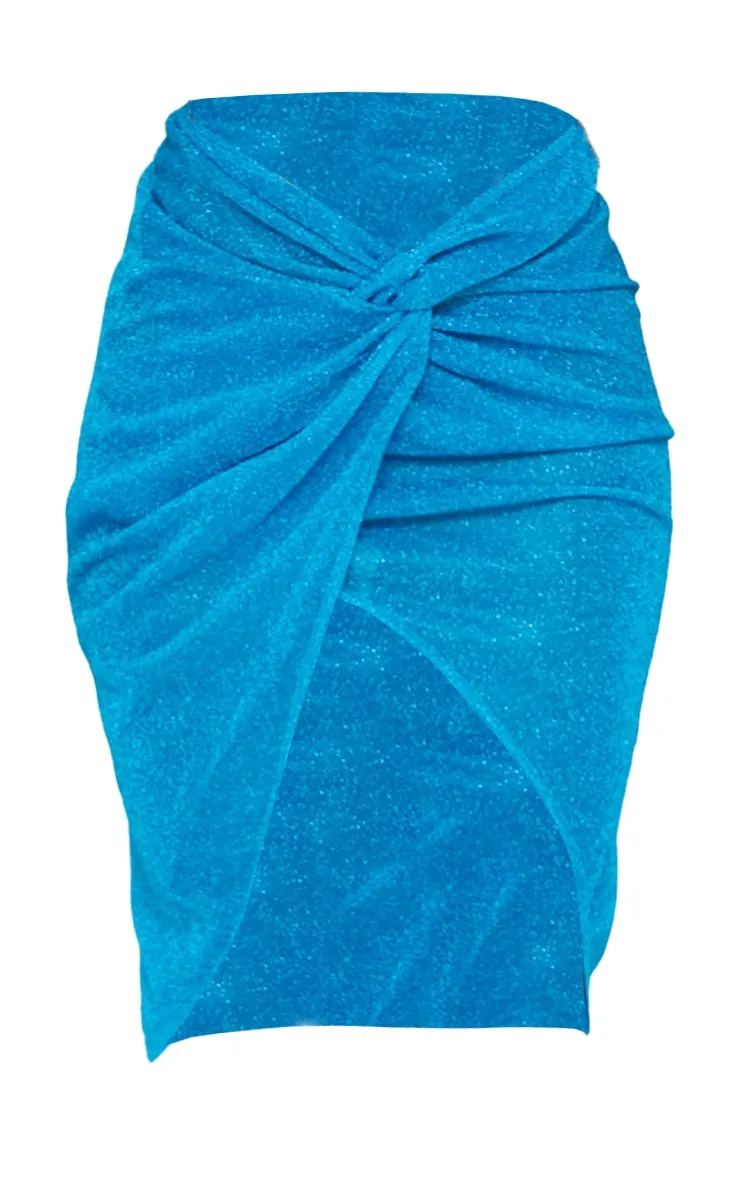 Blue Glitter Knot Front Beach Skirt sold by Pretty Little Thing product image thumbnail 5